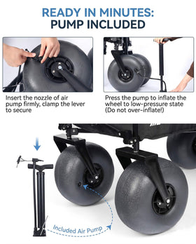 Included air pump with Hikenture Beach Wagon for quick inflation