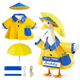 Hikkcos porch goose outfit raincoat on 23-inch statue, weather-ready and colorful.