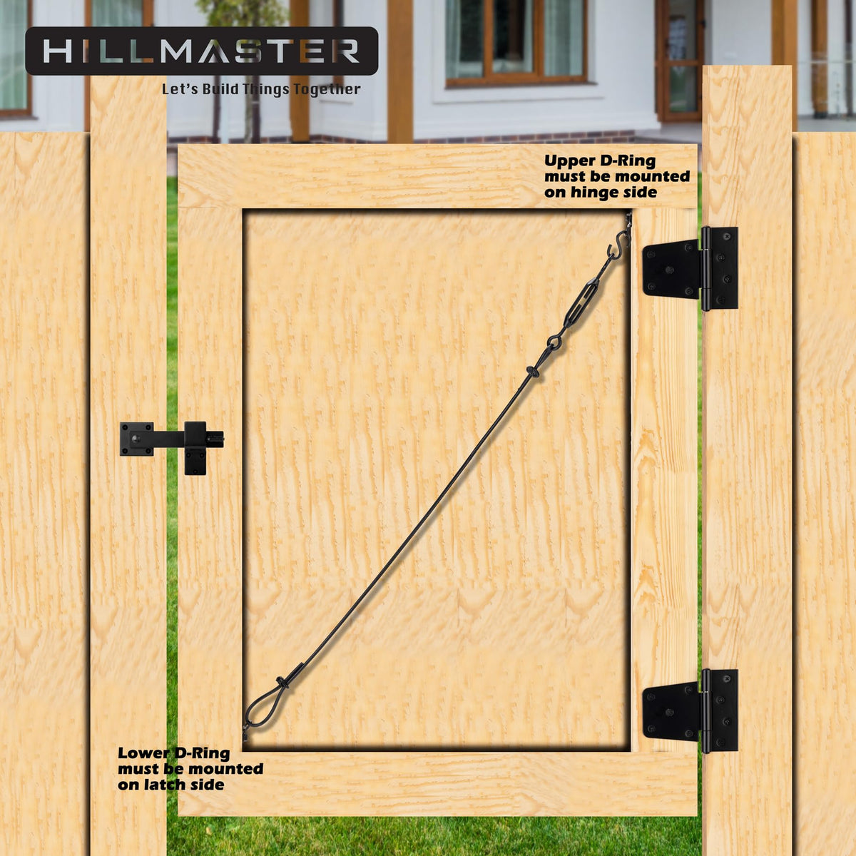 Hillmaster self-drilling screws and S-hooks enable quick outdoor gate repairs.