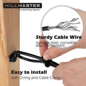 Hillmaster adjustable turnbuckle and D-ring ensure easy tensioning for gate alignment.