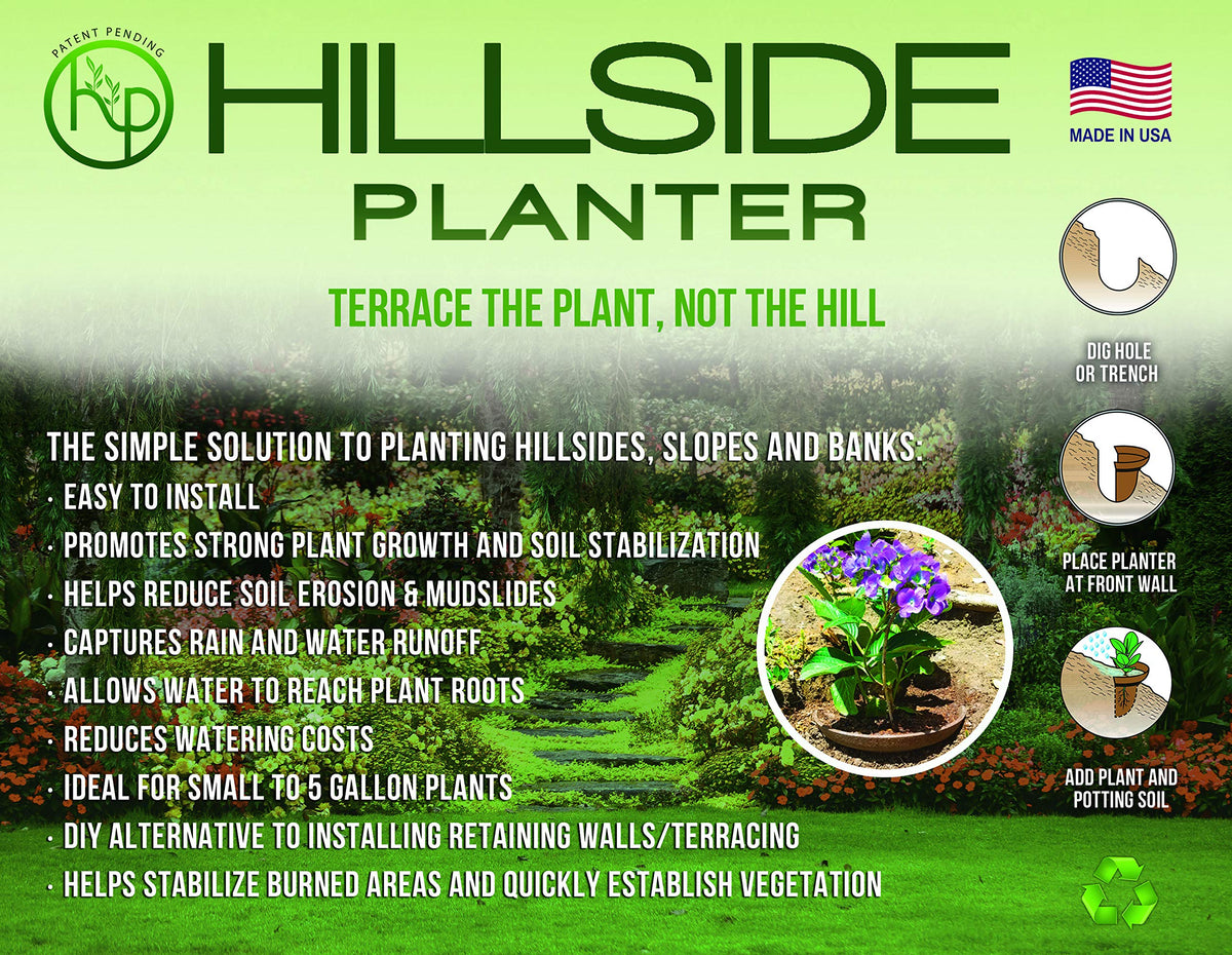 Hillside Planter level-surface for irrigation aids even watering