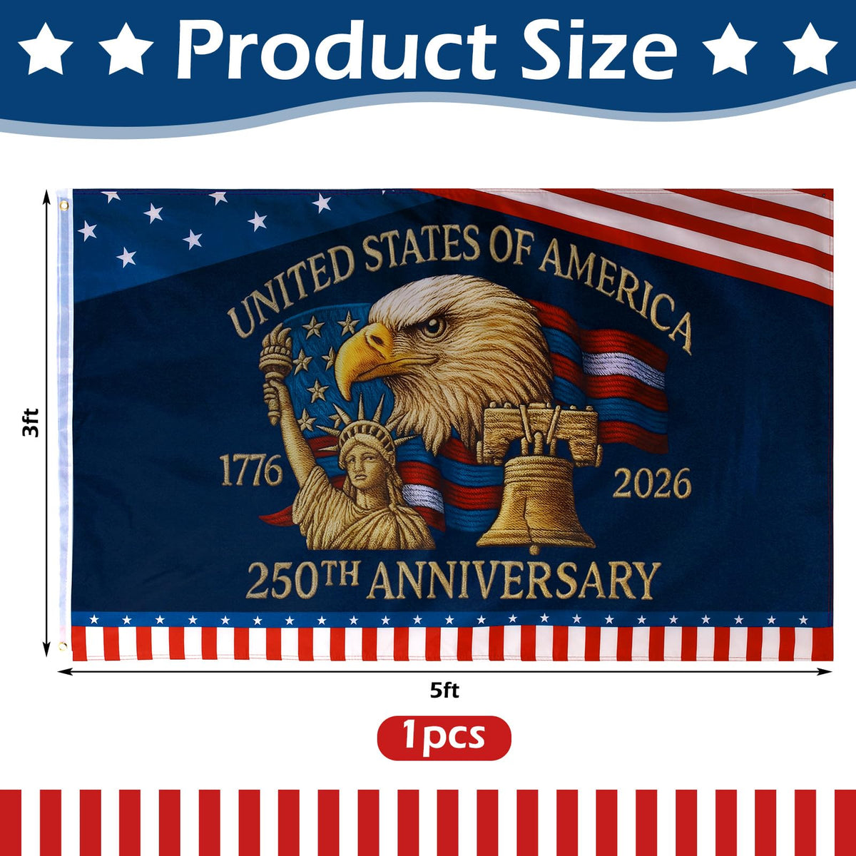 Hillsuren US flag with reinforced grommets for secure outdoor mounting and durability.