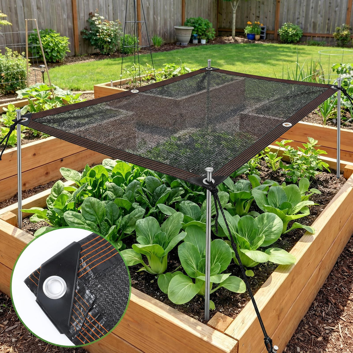 Himake gloves aid safe handling during shade cloth setup.