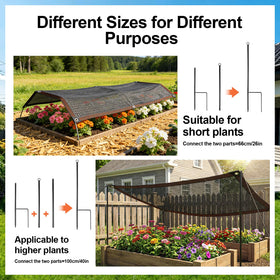 Himake shade cloth over raised bed protects young plants.