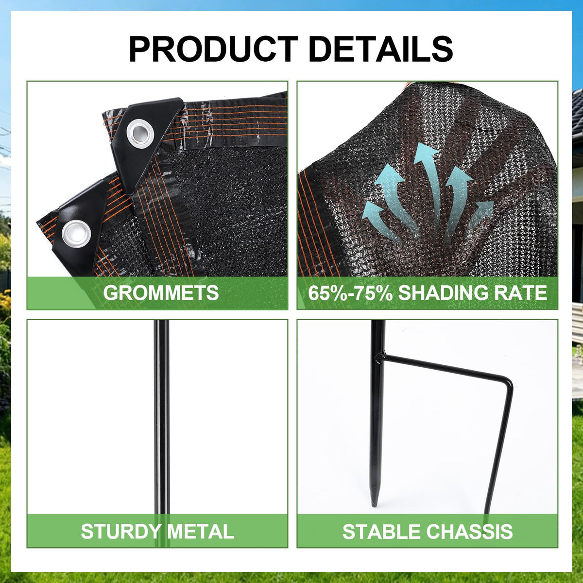 Himake rope included to secure shade cloth to structures.