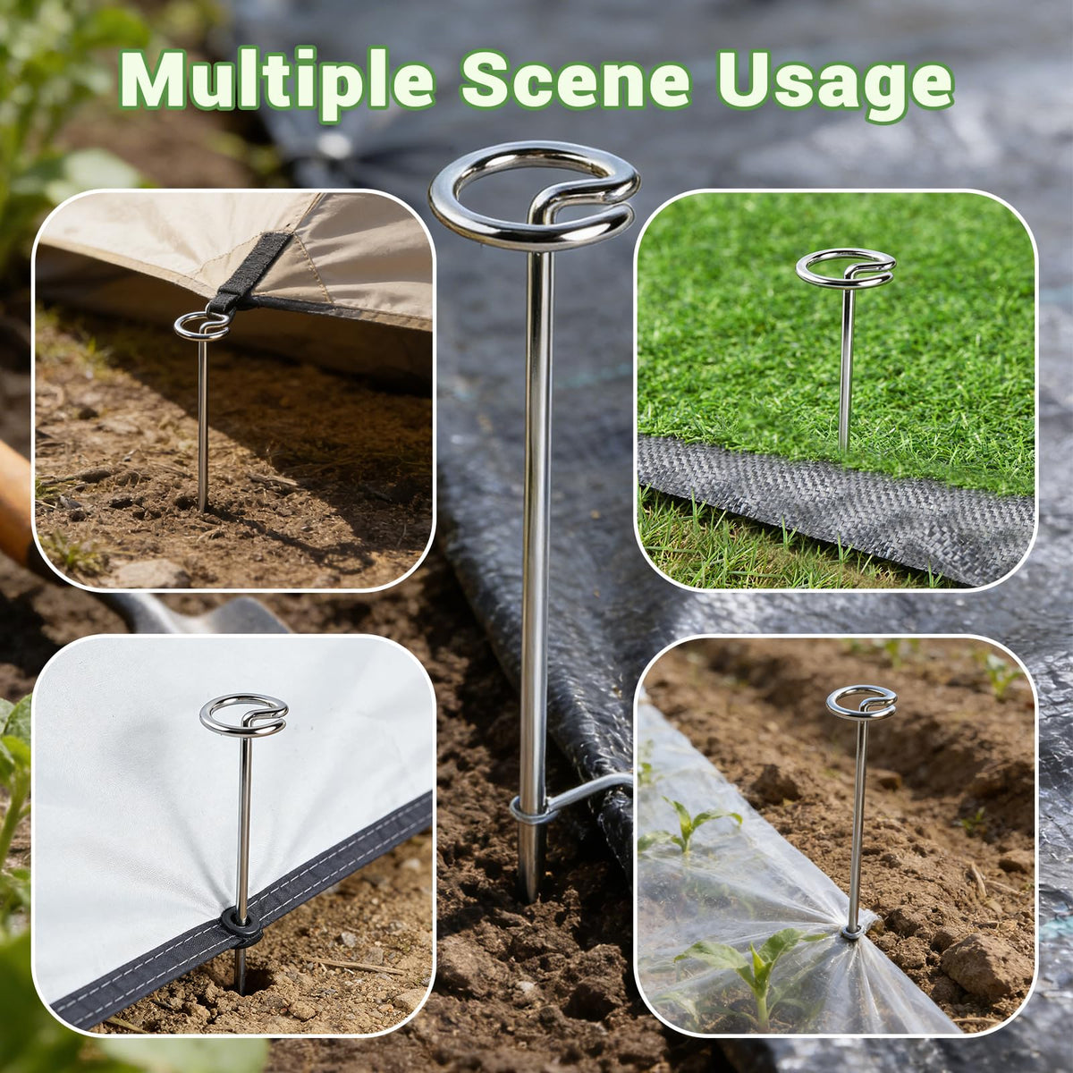 Himake versatile stakes for lawns, tents, and garden fabrics.