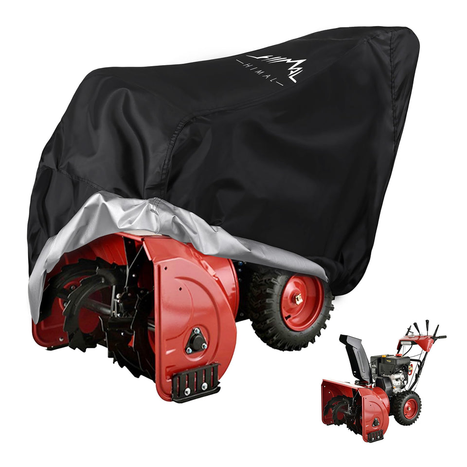 Himal Outdoors snow blower cover on a two-stage machine shielding from rain and snow