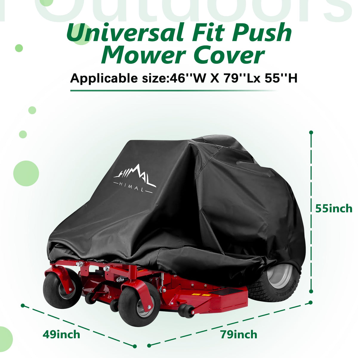 Himal Outdoors mower cover with water-repellent coating guards against rain and moisture.