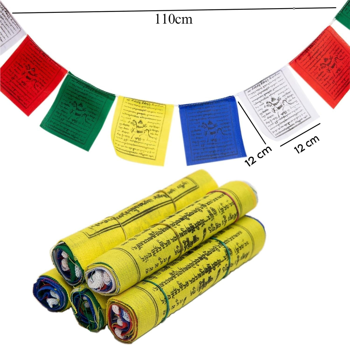 HIMALAYAN BAZAAR Tibetan Prayer Flags 12cm colorful flags collection showcases harmony and versatile display.