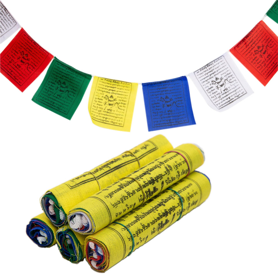HIMALAYAN BAZAAR Tibetan Prayer Flags 12cm red flags flutter for outdoor decor and peaceful energy.
