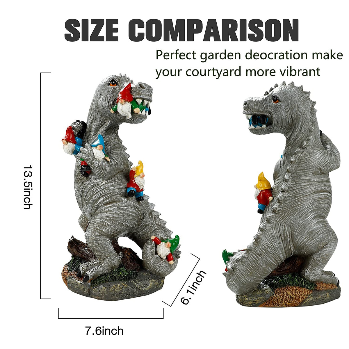 Himaweek dinosaur-gnome detail showcases vibrant hand-painted colors.