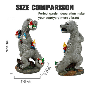 Himaweek dinosaur-gnome detail showcases vibrant hand-painted colors.