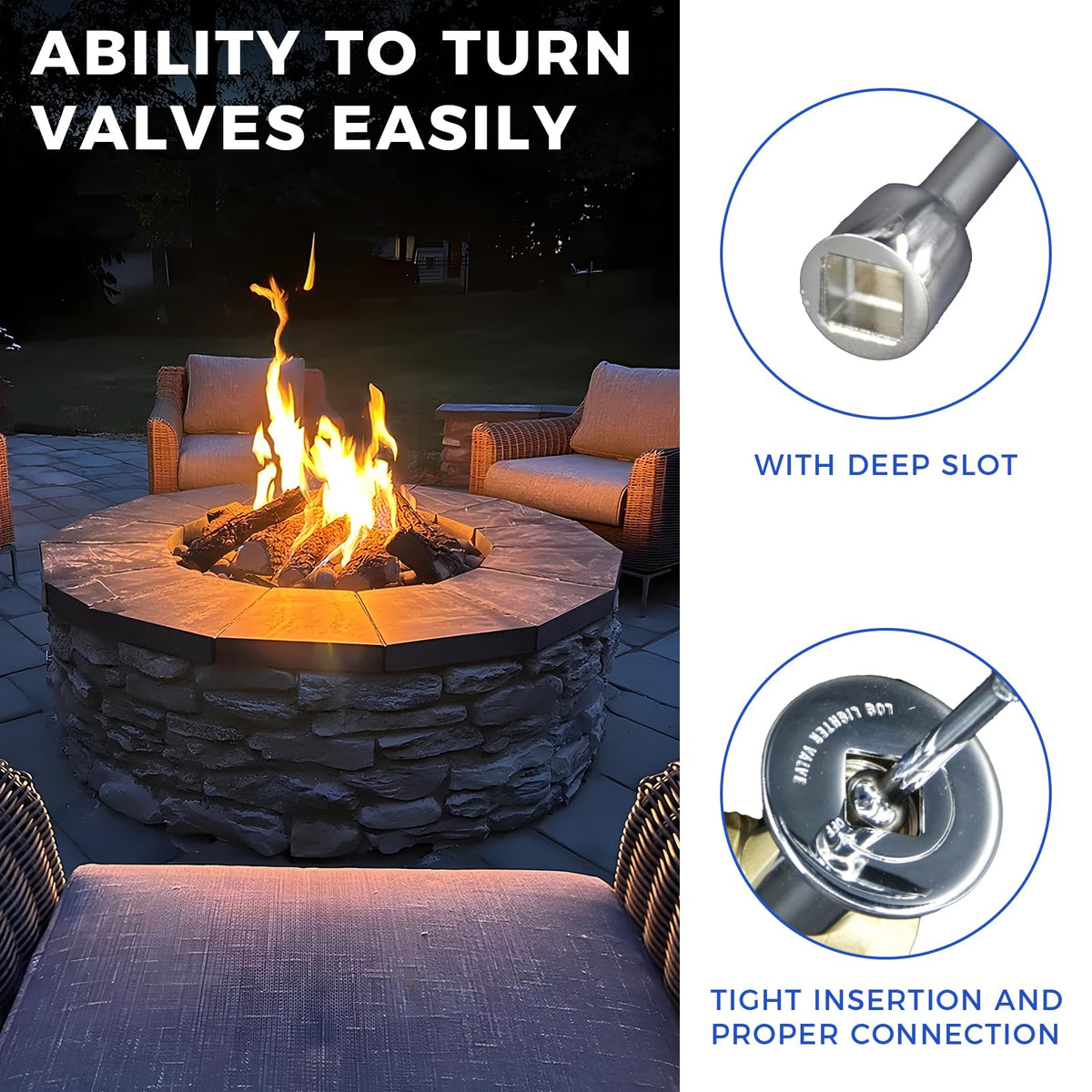 Himaweek universal-fit gas key for outdoor fire pits and fireplaces