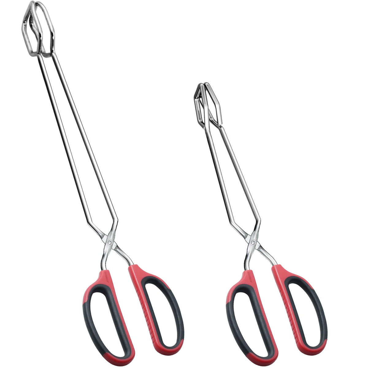 Hinmay 12inch tongs with non-slip grip for precise flipping and serving.