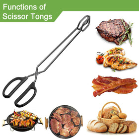 HINMAY black stainless tongs designed for cooking, grilling, and serving versatile meals