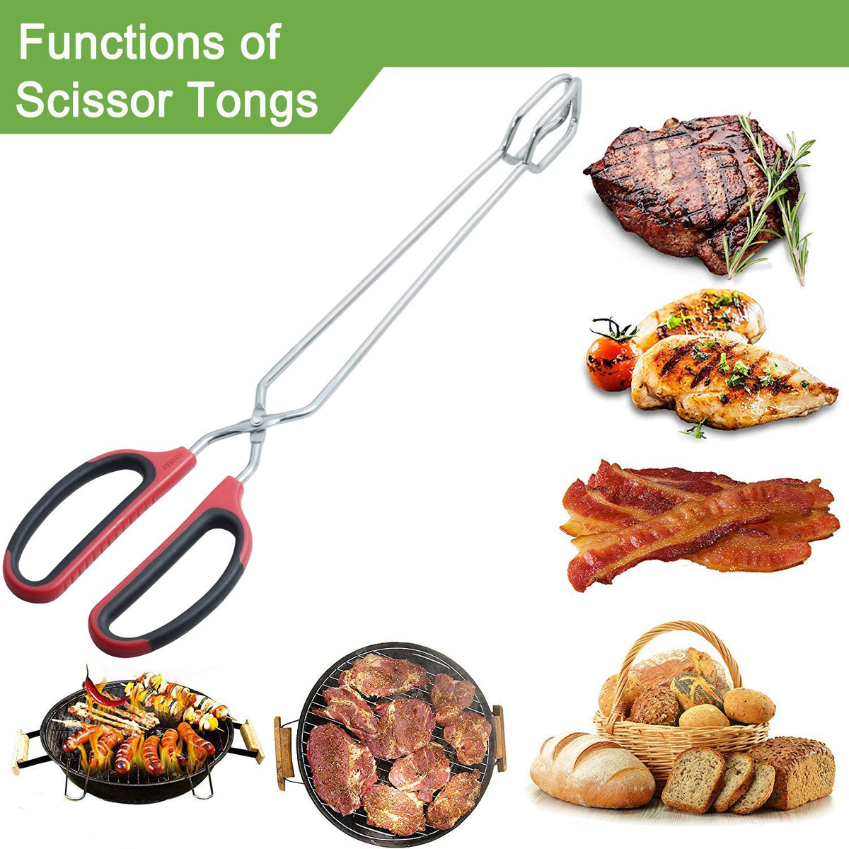 HINMAY 16-inch tongs heat-resistant up to 1112°F for grilling