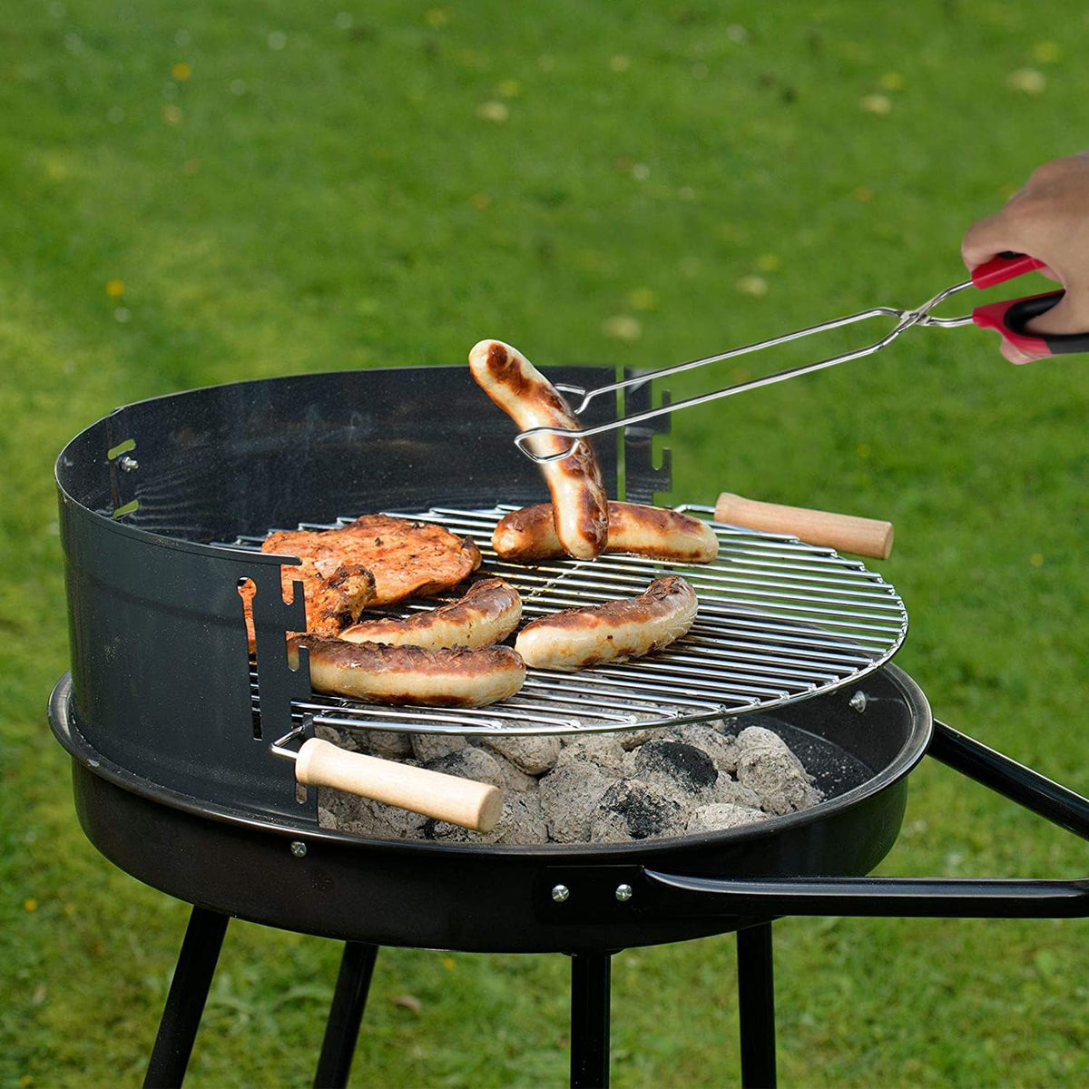 HINMAY 16-inch tongs shown for outdoor grilling and camping use
