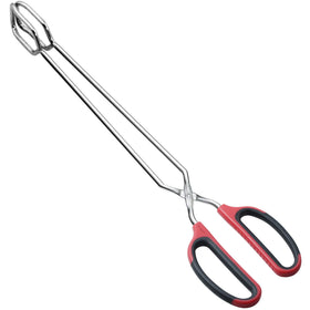 HINMAY extra-long stainless steel tongs close-up on durable grill use