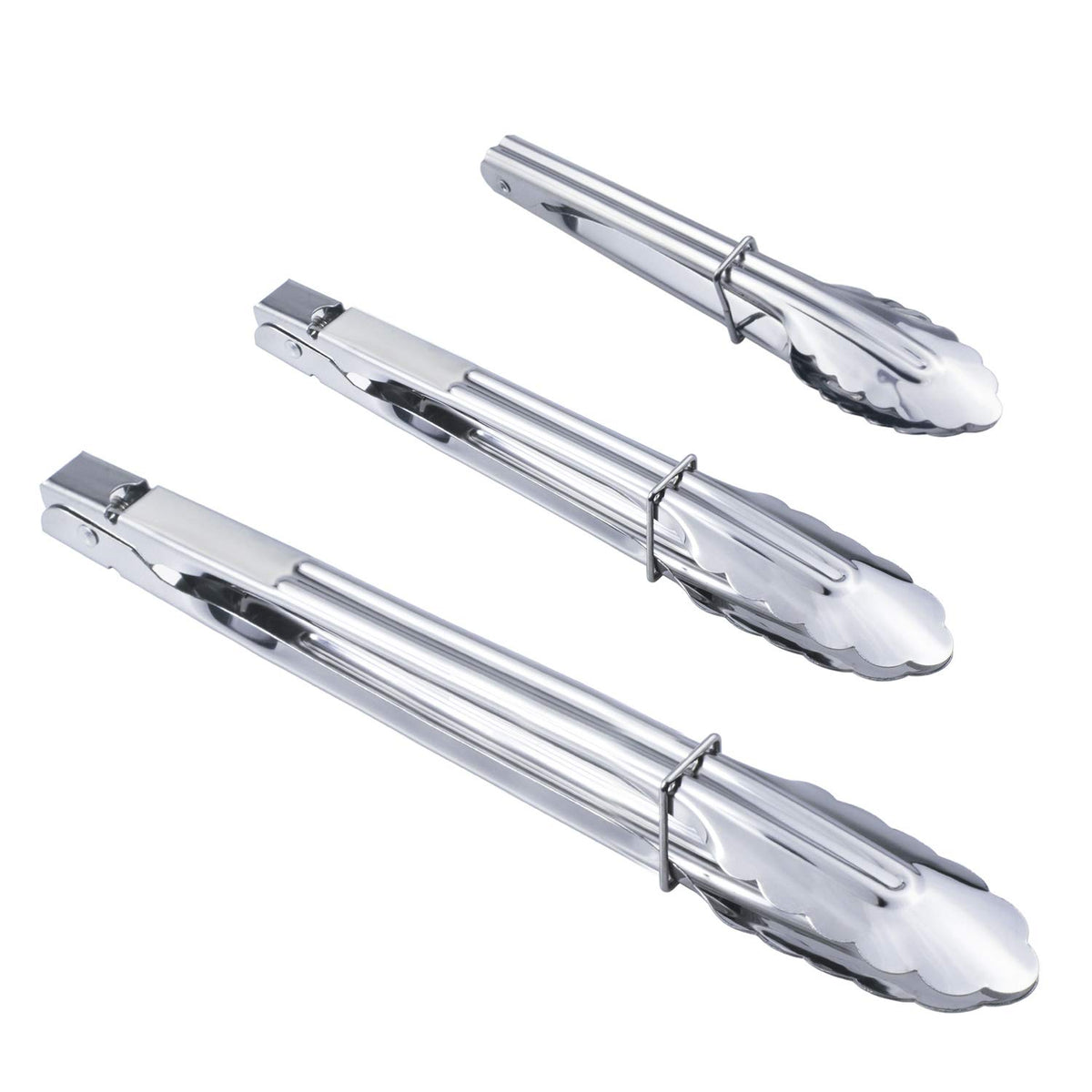 HINMAY 7-inch stainless steel tongs for precise flipping and serving.
