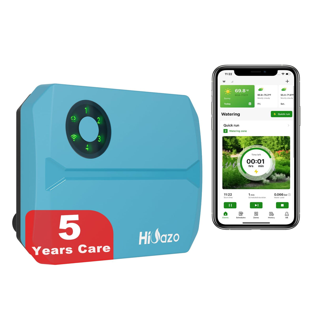 HiOazo smart sprinkler controller front view with WiFi control for remote watering.