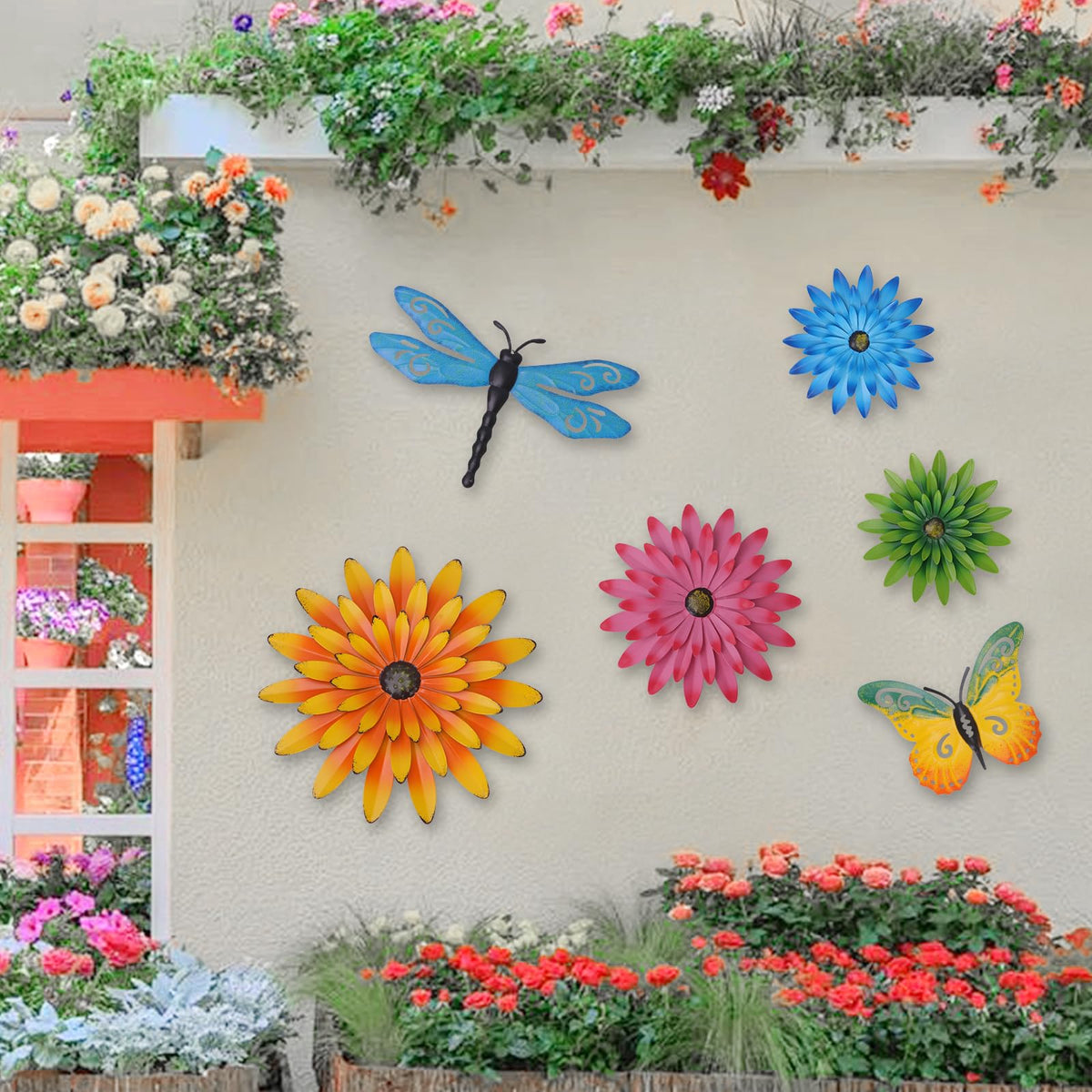 Hionfion colorful metal wall art brightens patios and indoor spaces.
