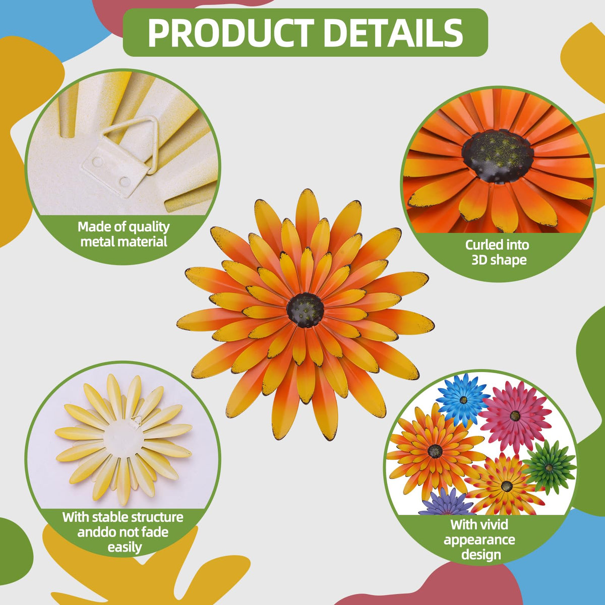 Hionfion outdoor metal wall decor set withstands sun and rain.