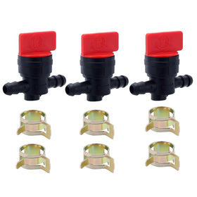 HIPA 1/4-inch inline fuel shut-off valve in a 3-pack for lawn care use.