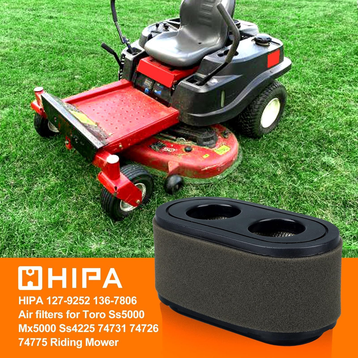 Hipa 127-9252 air filter side view shows compact fit with quick DIY replacement.