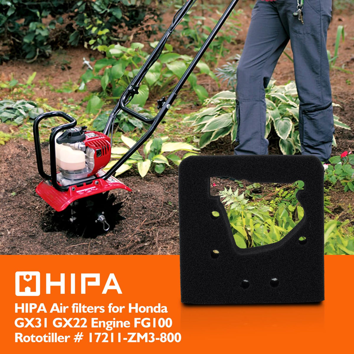 Hipa 17211-ZM3-800 air filter side view highlights durable foam for sustained filtration.