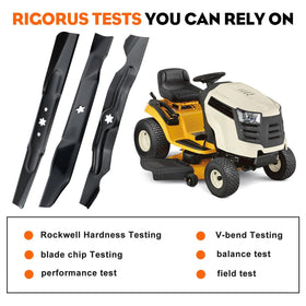 Hipa 2-pack blades for Cub Cadet 46-inch mowers ready for replacement.