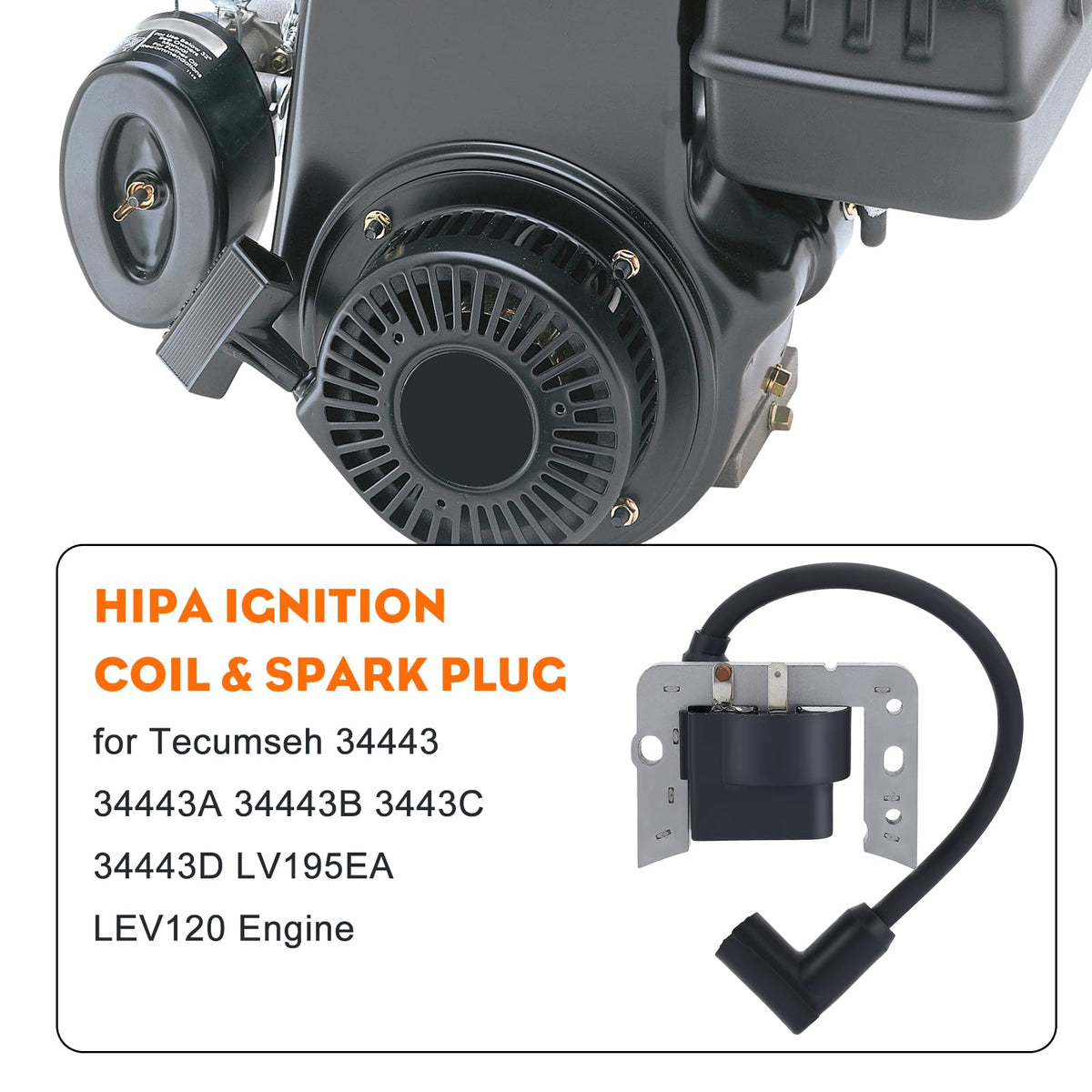 Hipa 34443D ignition coil Tecumseh side view showing compact form.