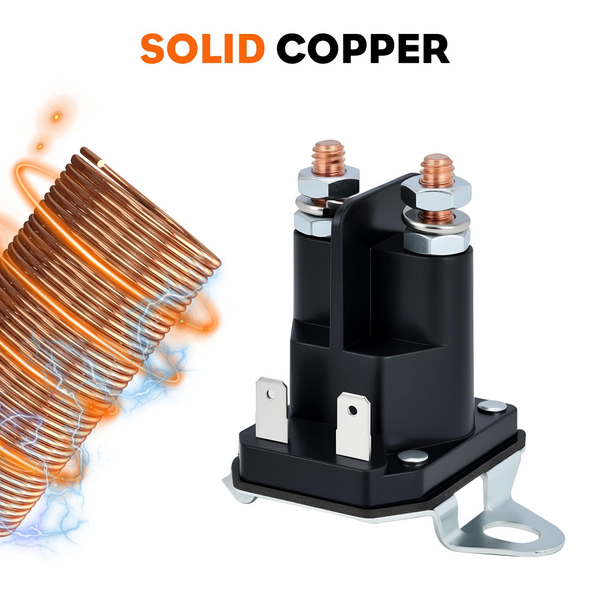 4-terminal solenoid with studs and spades for secure connections
