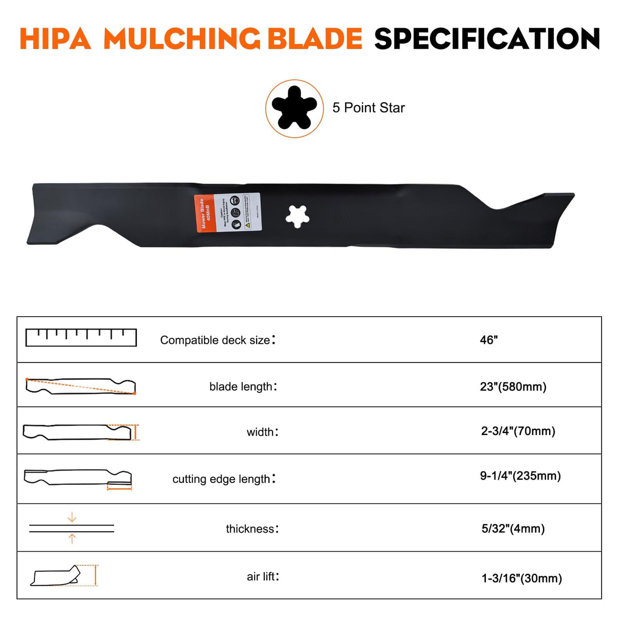 Hipa 46-inch high lift blade enhances grass collection