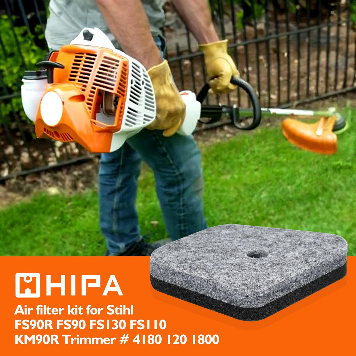 Hipa five-pack air filters in packaging labeled 4180-120-1800 for STIHL compatibility.