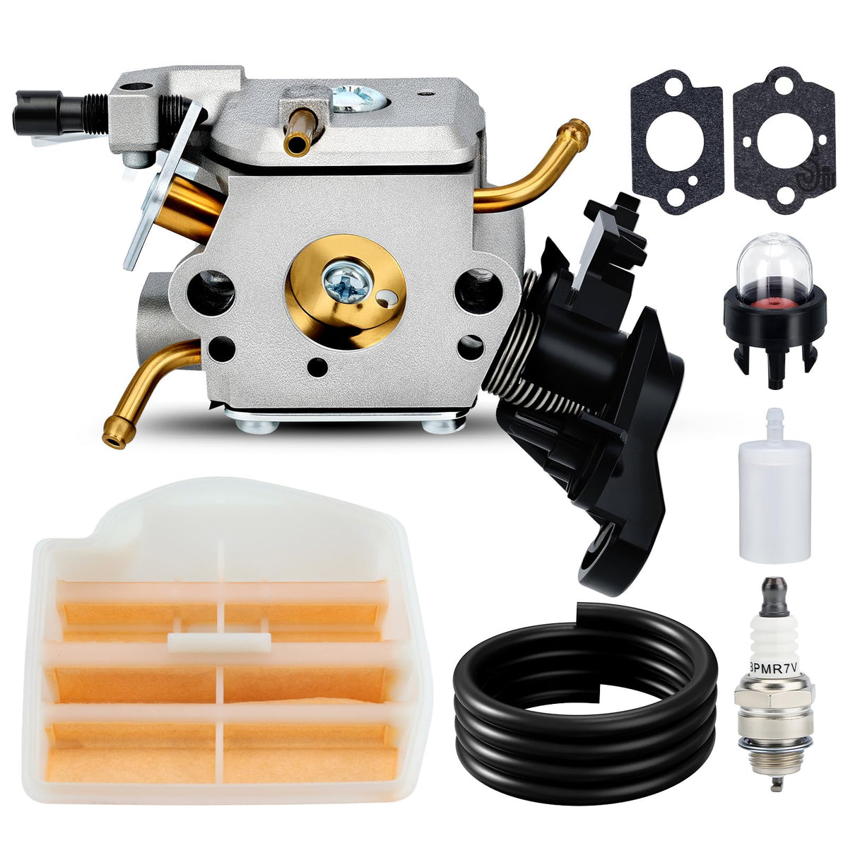 Hipa 506450401 carburetor front view for Husqvarna compatibility improves starting reliability