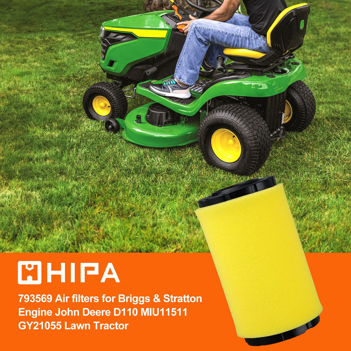 Hipa 793569 air filter side view highlights slim profile for fitting.