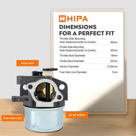 Compact dimensions of the Hipa 799866 carburetor shown for precise fit