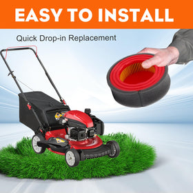 Hipa air filter mounted on a walk-behind mower illustrating installation.