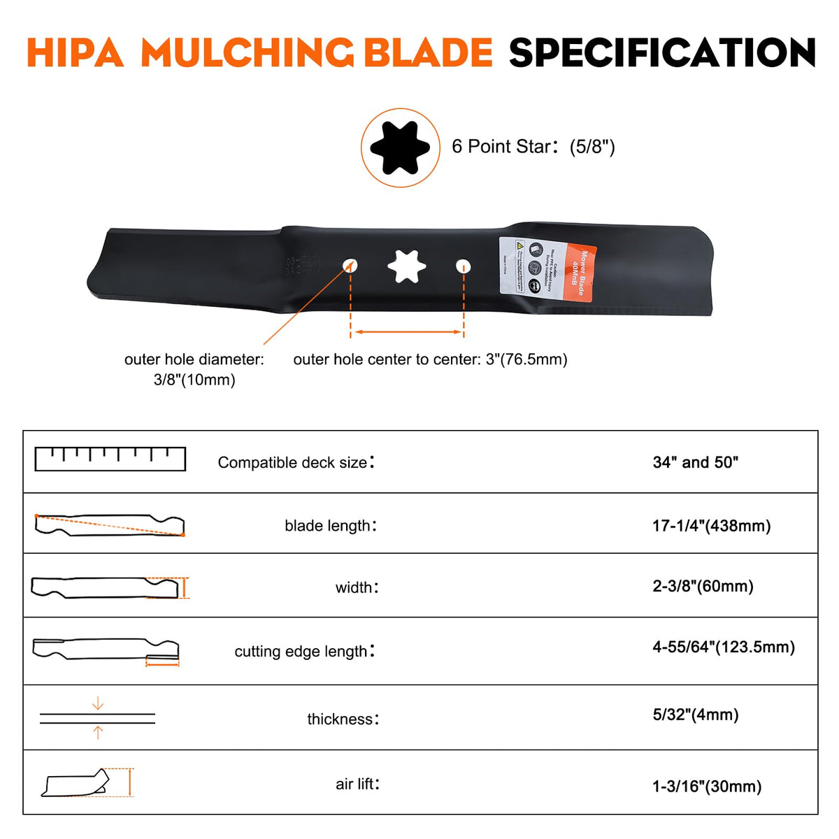 Three-pack of Hipa blades ready for replacement on a mower.