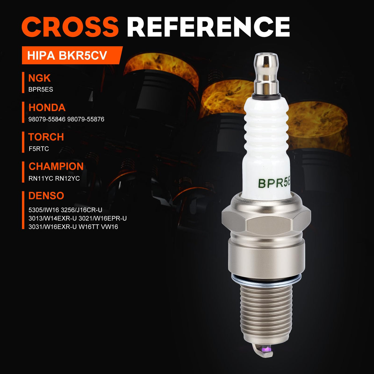 Hipa BPR5ES spark plug close-up electrode detail highlights durable construction for long life