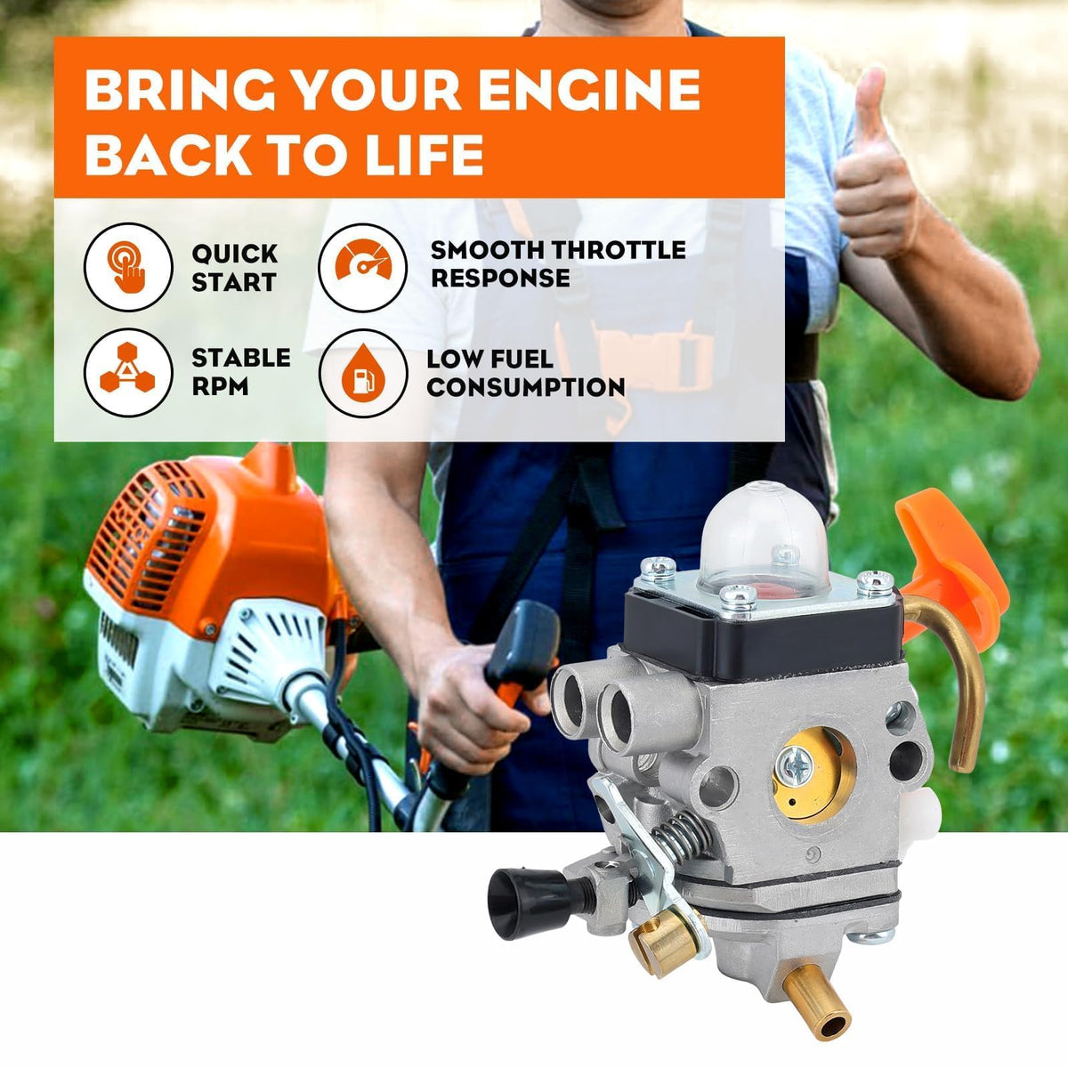 Hipa C1Q-S174 carburetor kit content with essential parts for installation.
