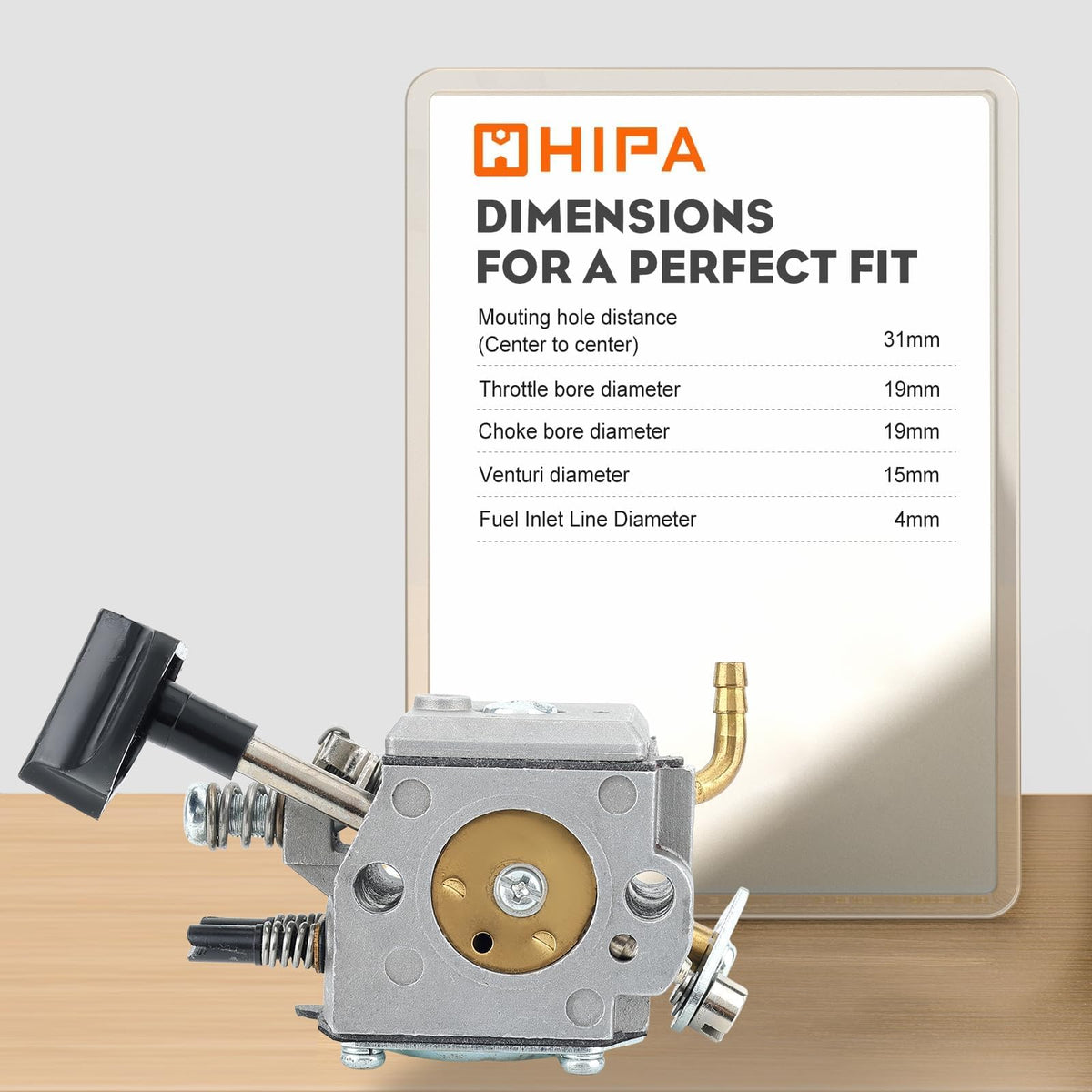 Hipa carburetor mounting holes diagram with center spacing.