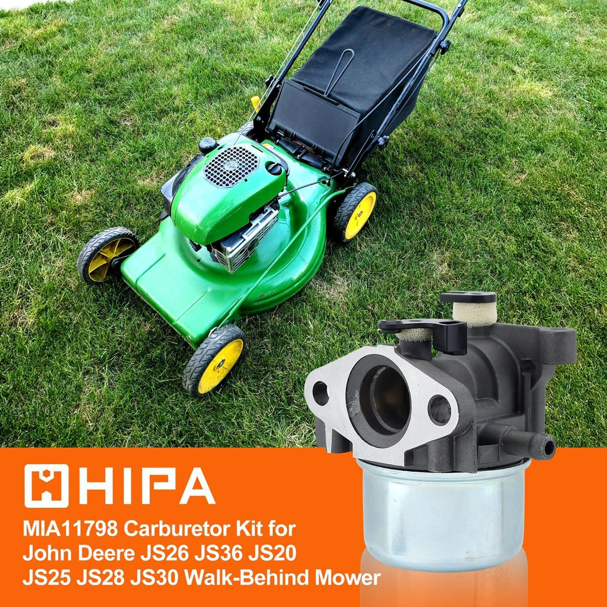Opened package reveals all-in-one replacement kit for John Deere mowers.