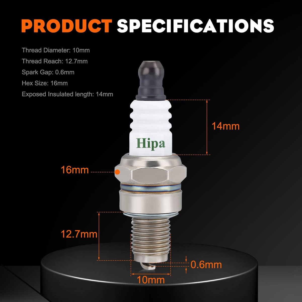 Hipa CMR6HCU spark plug thread and reach specification chart.