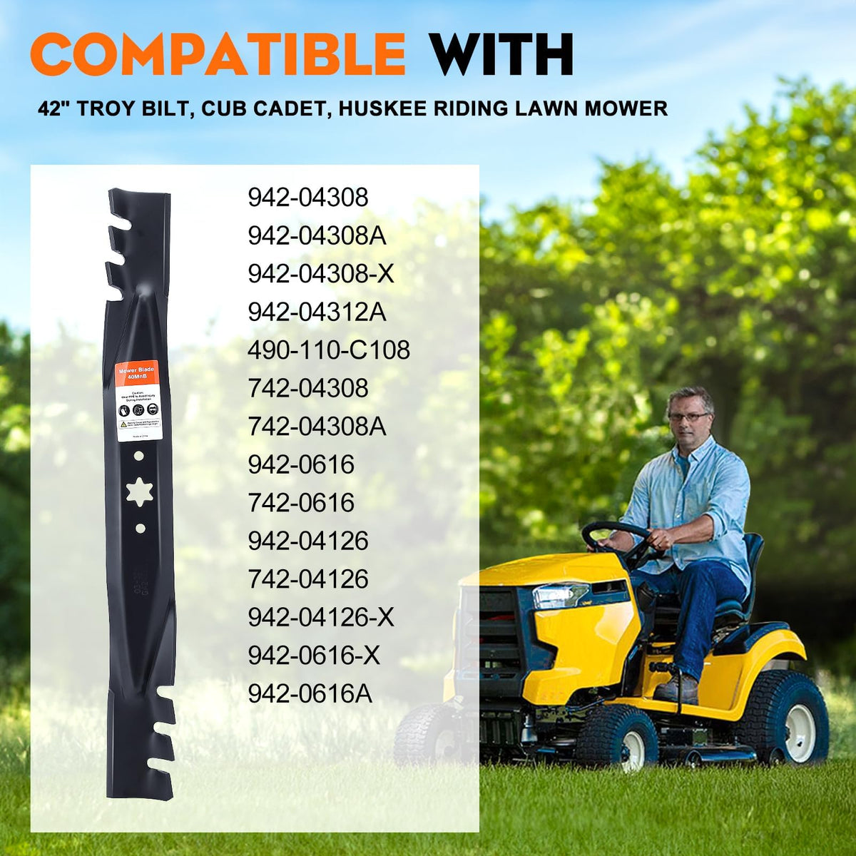 Hipa Cub Cadet XT1/XT2 42-inch blades for mulching, bagging, and discharge