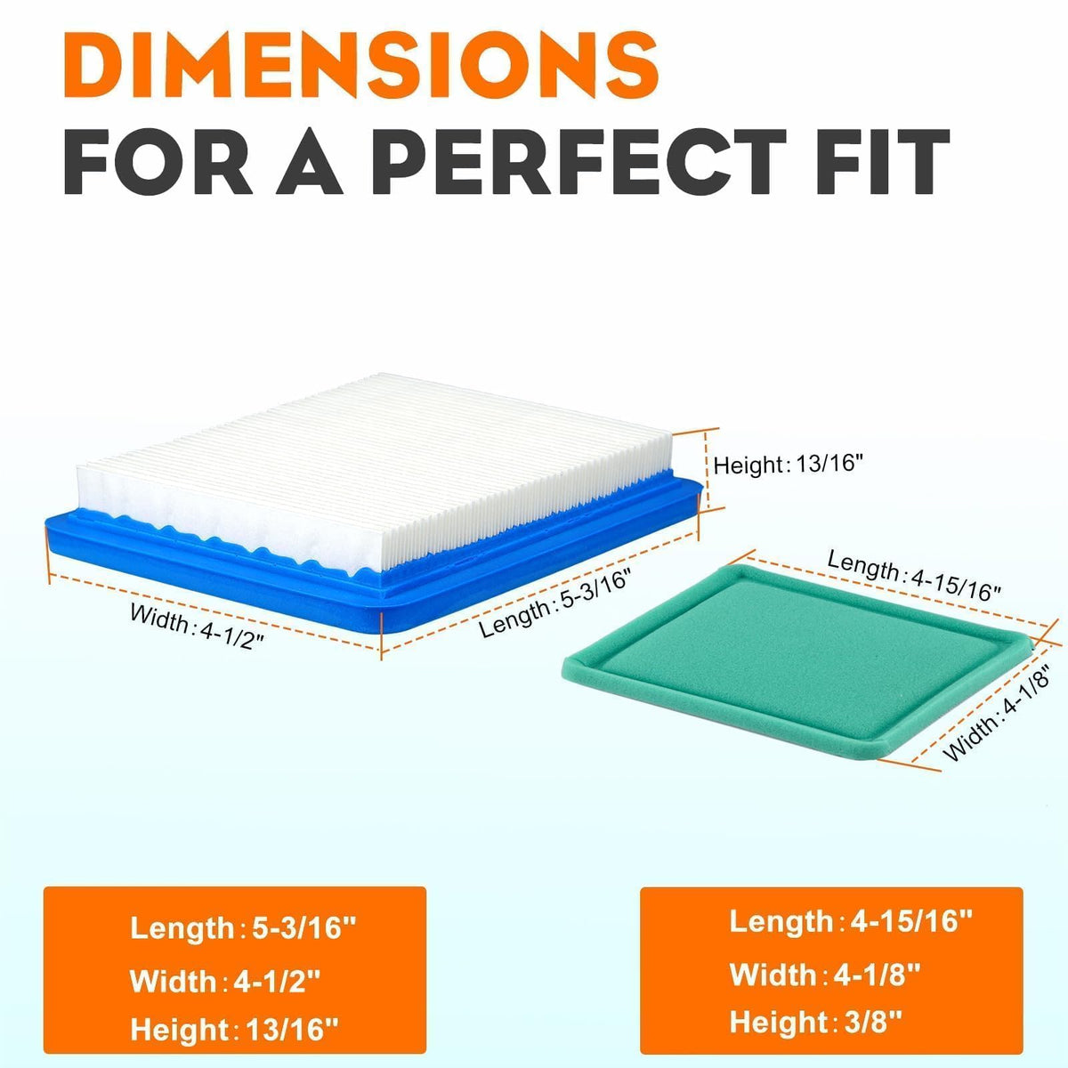 Hipa filter with 5-3/16 by 4-1/2 by 13/16 inches dimensions for proper fit
