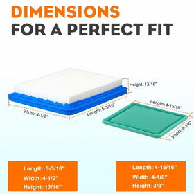 Hipa filter with 5-3/16 by 4-1/2 by 13/16 inches dimensions for proper fit