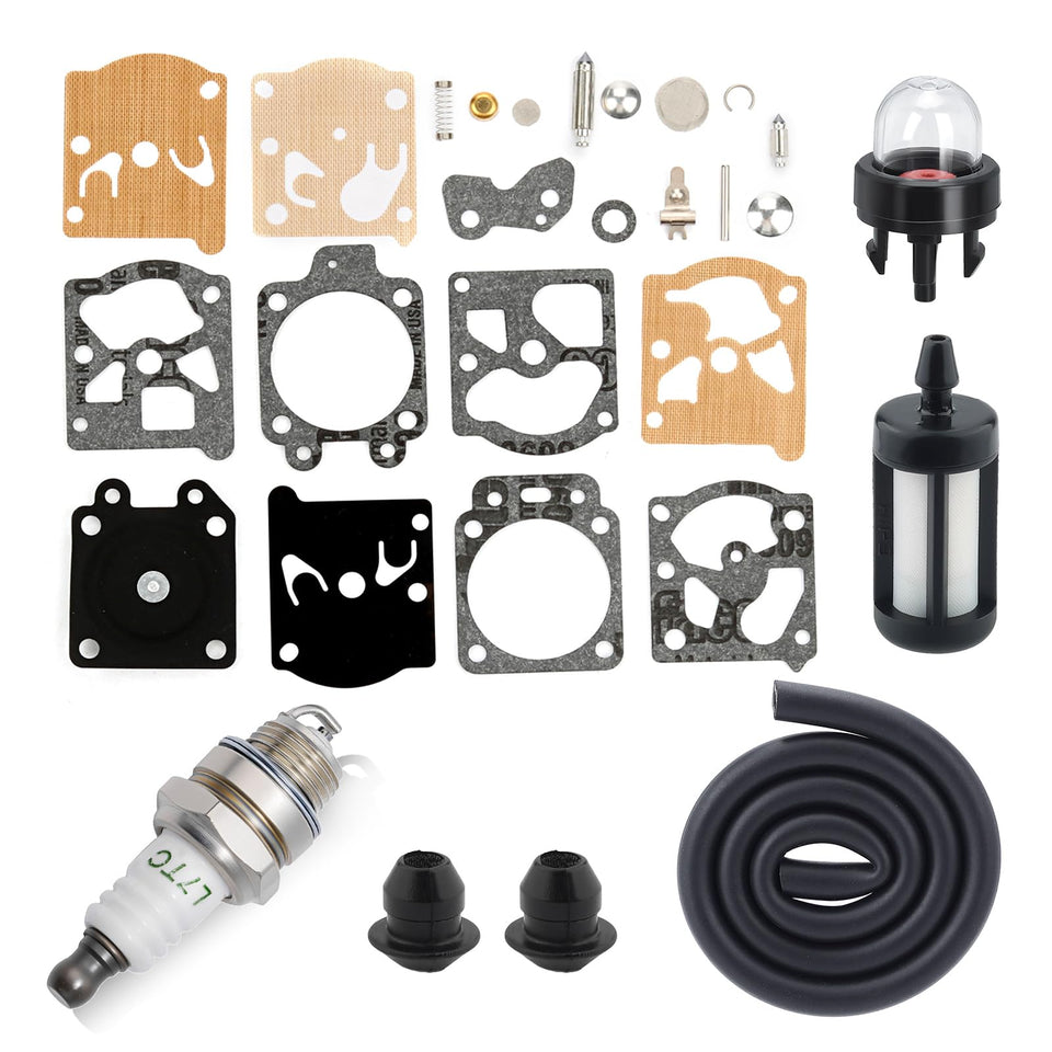 Hipa FS36 carburetor rebuild kit components laid out for quick installation.