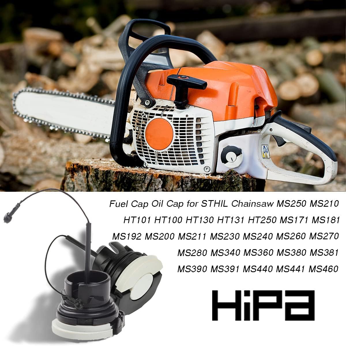 Hipa fuel cap for STIHL MS260, front view, reliable performance in rugged jobs.