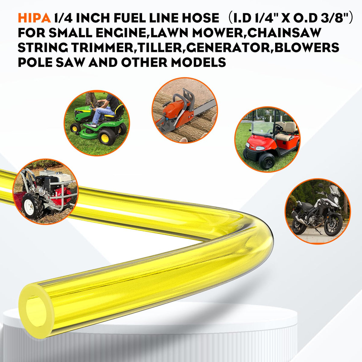 Hipa fuel line hose quarter-inch ID closeup shows precise size for secure connections